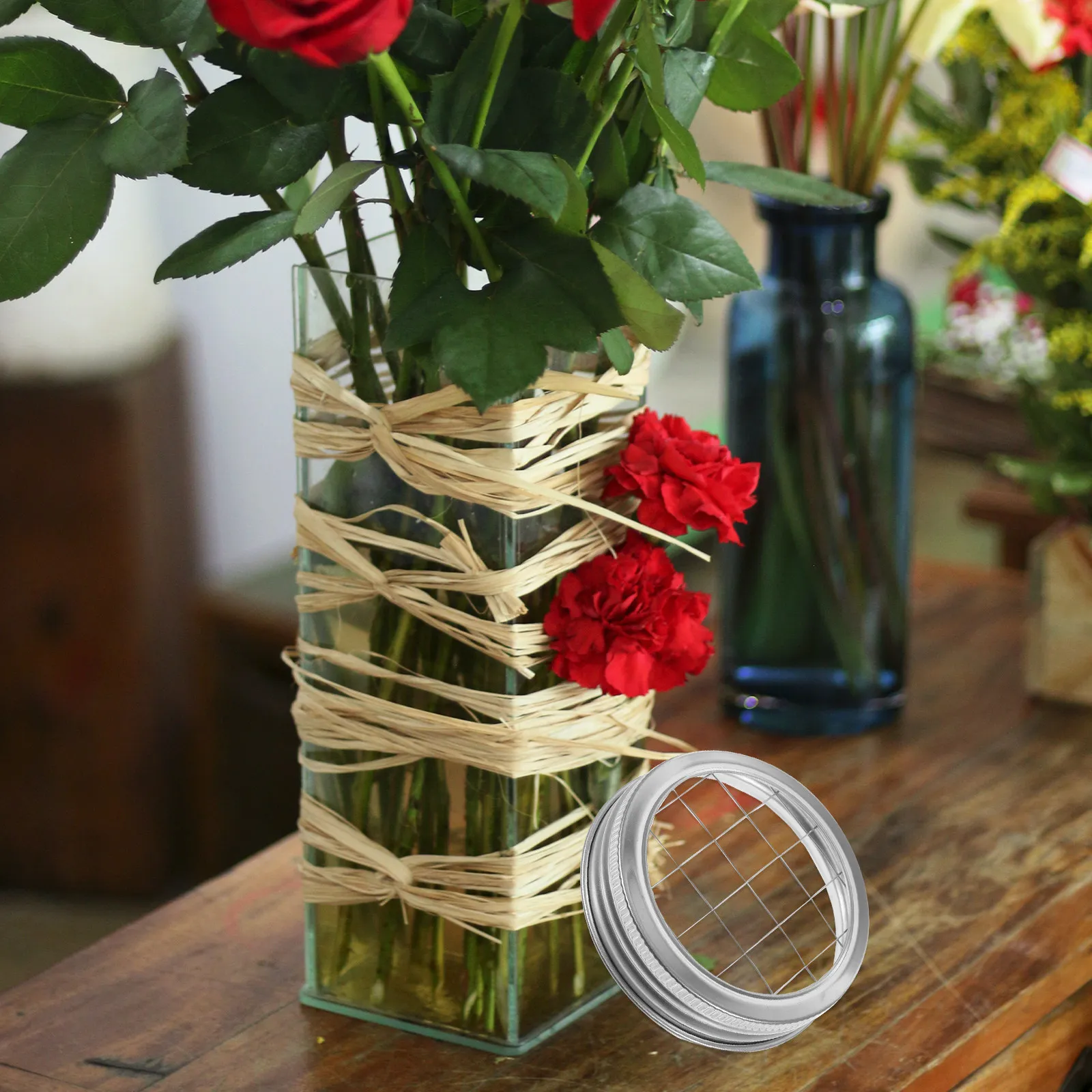 4Pcs Smooth Edge Flower Organizer Lids Stainless Steel Jar Flower Grid Cover for Floral Arrangement Canning Jar Replacement Lid