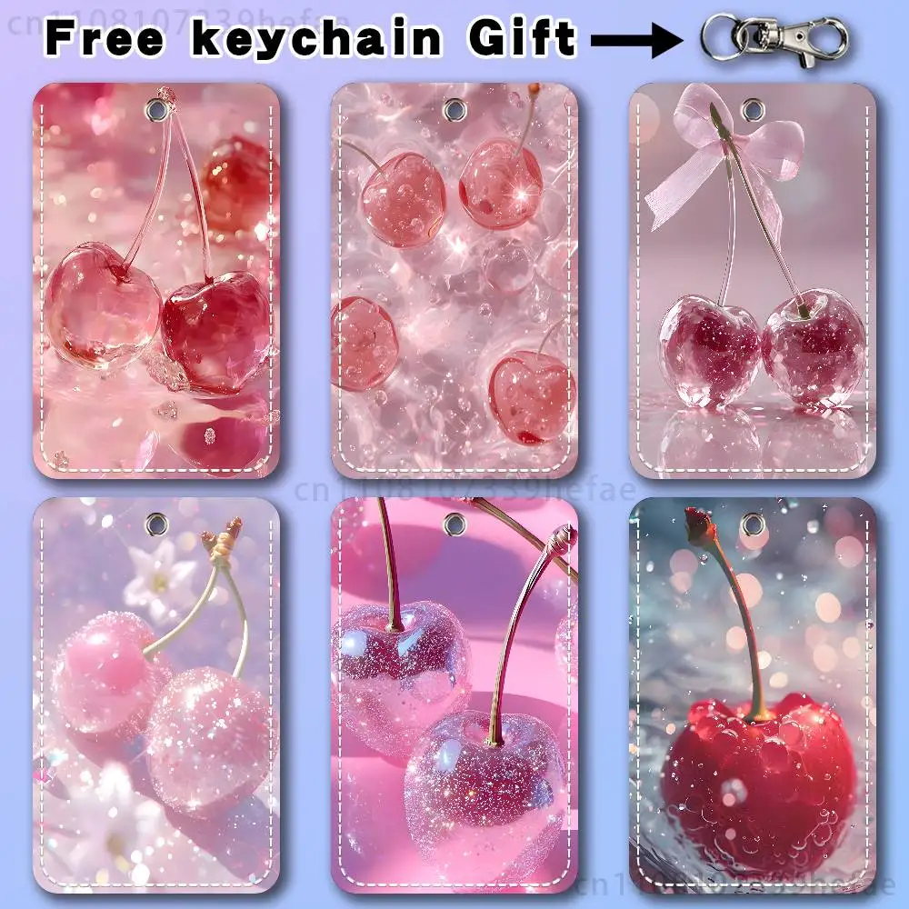 

Crystal Cherry Holder Keychain For Bank Business Work Card Holder Student Card Protective Case Bus Card