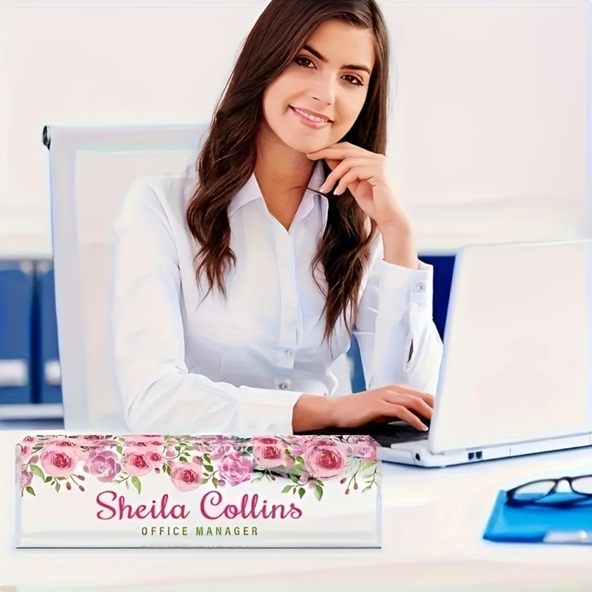 [2D Flat] Minimalist Floral Acrylic Desk Nameplate, Elegant Home & Office Decoration (Only Decoration)