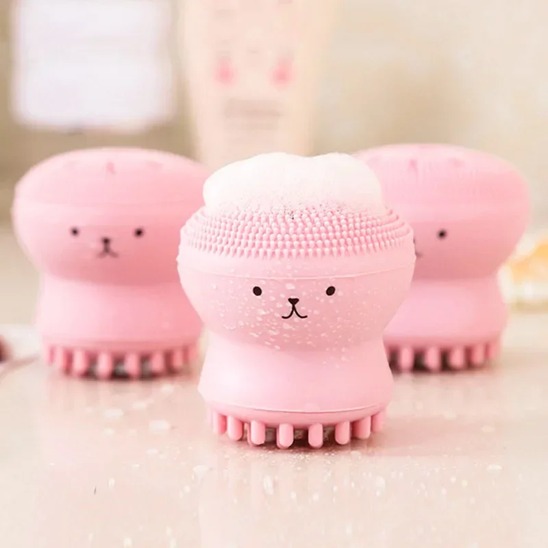 1 stücke Rosa Octopus Gesichts Pinsel Mit Schwamm Haut Reinigung Pinsel Gesicht Reiniger Kleine Hautpflege Make-Up-Tools