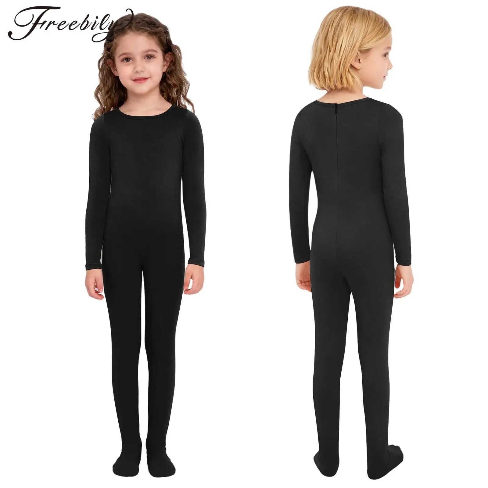 

От 6 до 16 лет однотонный комбинезон на молнии для девочек с длинными рукавами, гимнастический, балетный, танцевальный, купальник для фигурного катания, танцевального класса, йога, разминка, комбинезон на ногах