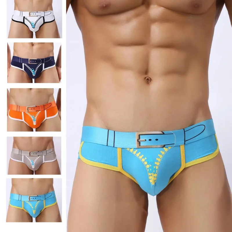 Calzoncillos triangulares sexis para hombre, ropa interior de algodón transpirable con estampado de cremallera elástica, 1 ud.