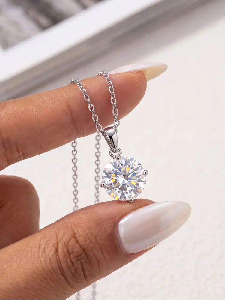 DWJ 1–3 ct echter Moissanit-Diamant-Halskette für Damen, Hochzeit, Alltag, Party, Original, 925er Sterlingsilber, luxuriöser edler Schmuck – Detail 2