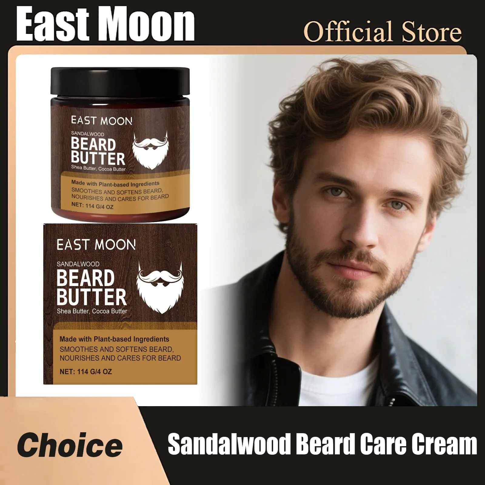 

East Moon Sandalwood Beard Growth Cream Improve Friction Lasting Styling Non Irritating Shea Butter Beard Groomed Nourishs Balms
