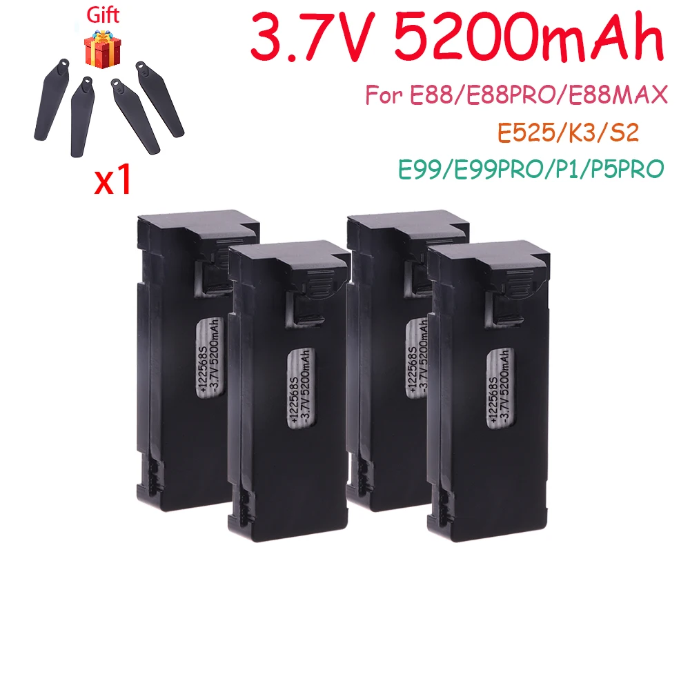 Upgrade 3.7V Drone Battery Accessory 5200mAh For E88 E88 PRO  E99 PRO E525PRO Mini Uav Drone Battery 4K Drone Spare Part Battery