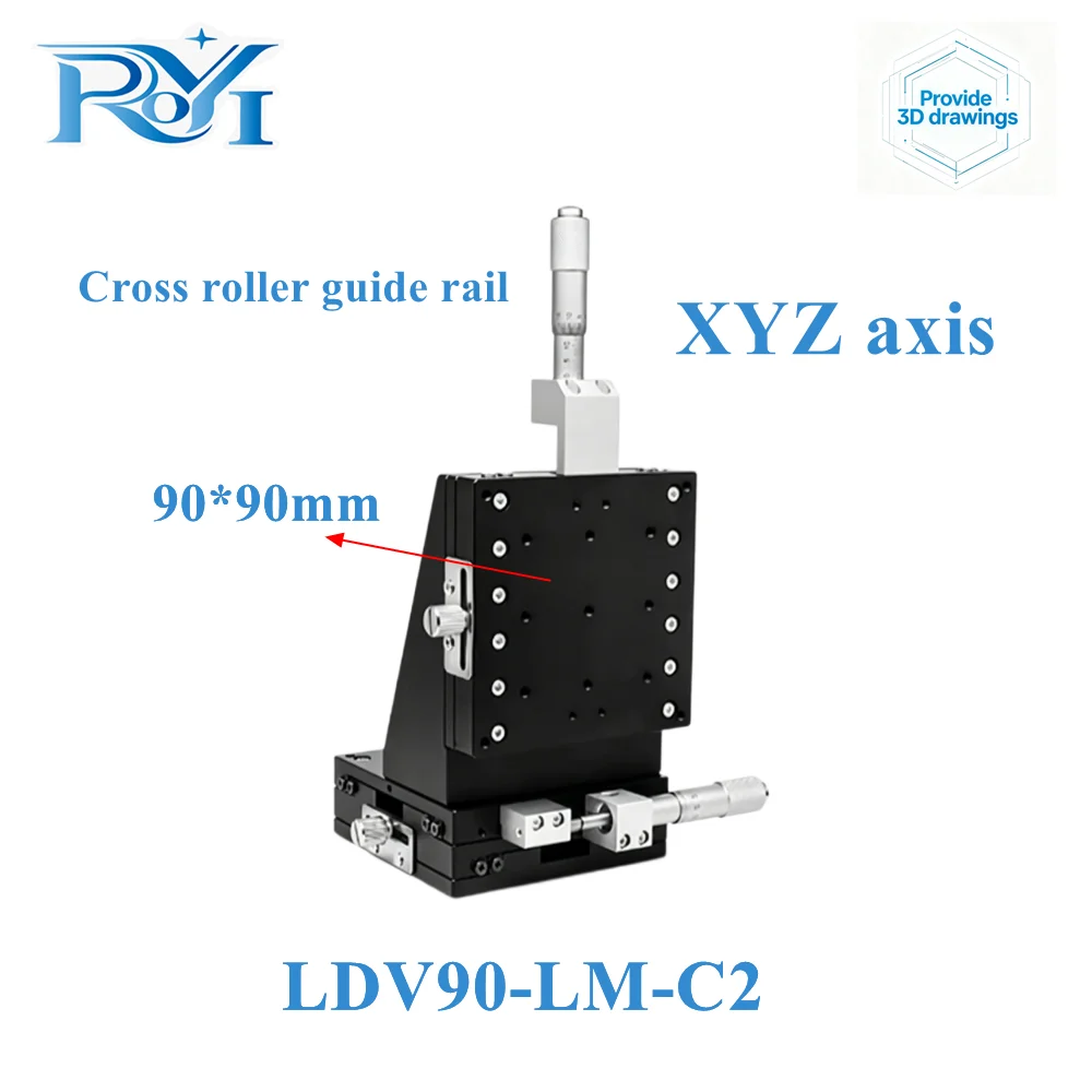 XYZ Axis 90mm Cross Guide Linear Stage LDV90 High Precision Manual Displacement Sliding Table Vertical Lift Fine Tuning Platform