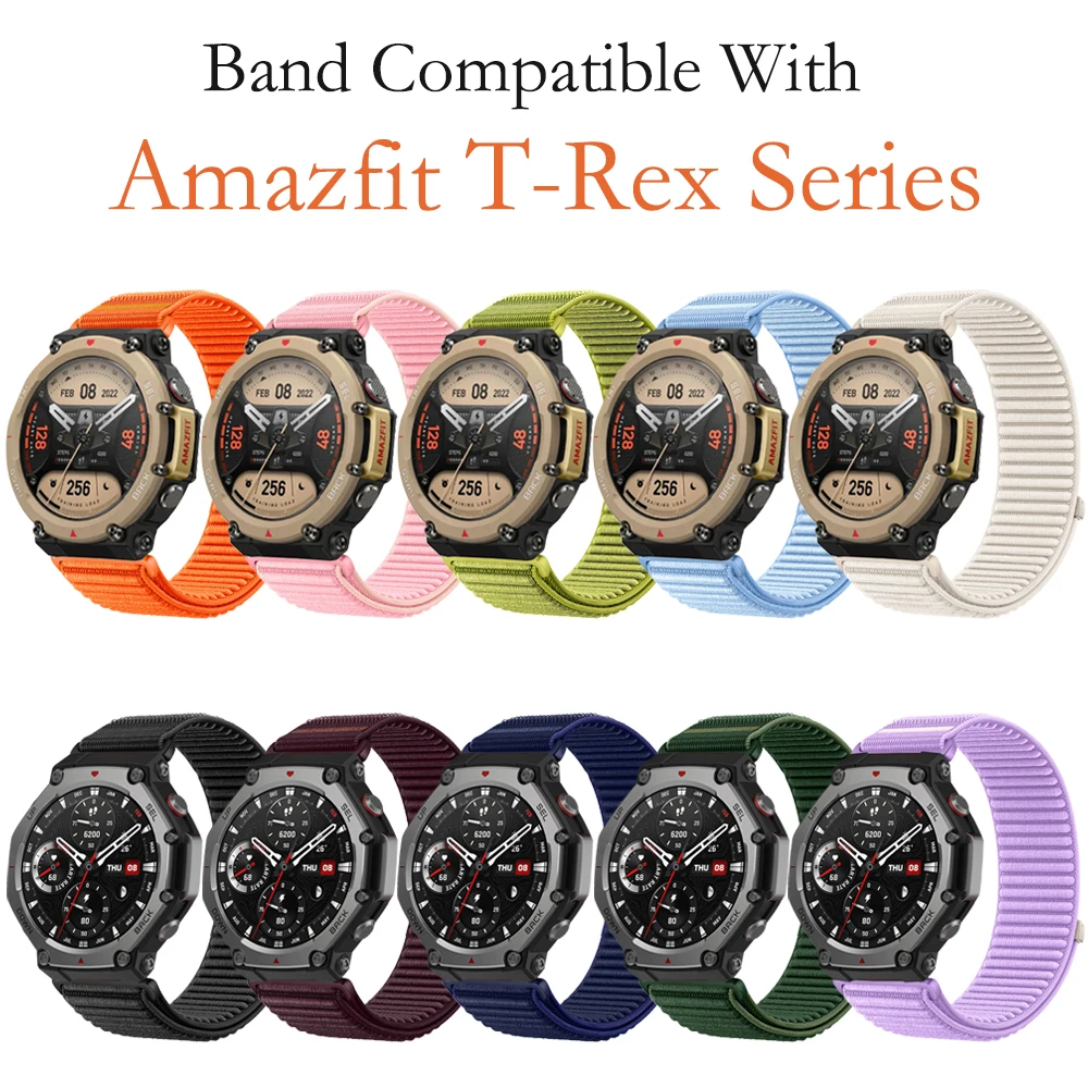 الفرقة ل Amazfit T-rex 3 2 1 الرياضة النايلون جديلة تنفس معصمه ل Amazfit T-rex 1 2 3 العالمي الرجال النساء الذكية الفرقة
