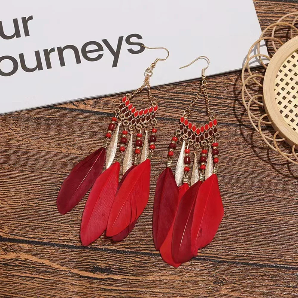 Fashion Alloy Bohemian Style Earrings with Tassel Long Tassel Earrings Large Elegant Earrings
