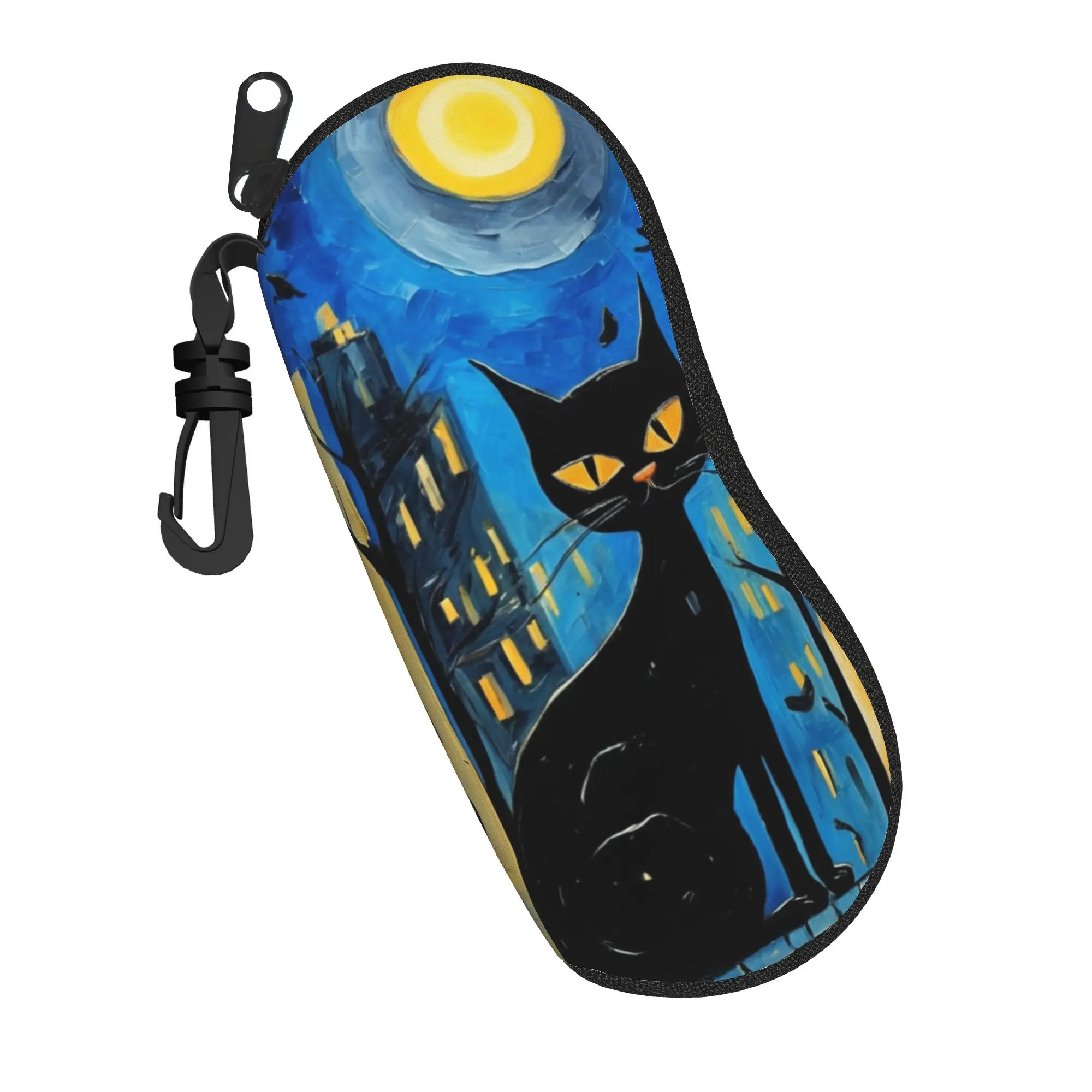 Black Cat in Foliage Floral Glasses Case Gift For Girl Boy  Zipper  Reading Protector Ultra Glasses Box