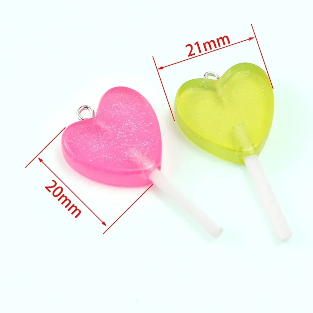10Pcs Kawaii Sparkly Heart Lollipop Resin Charms Glitter Candy Pendants Handcraft Ornaments For Earrings Keychain Making view 5