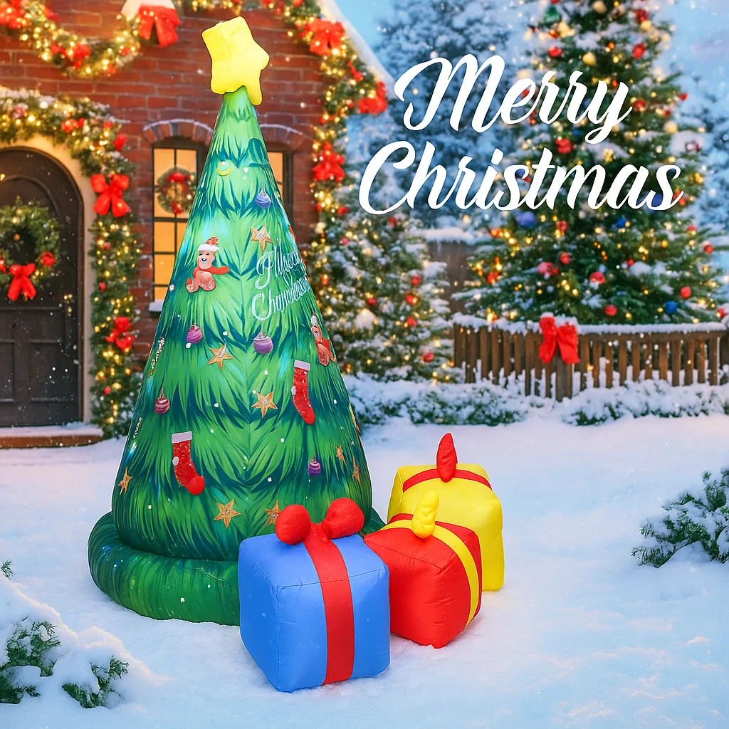 Scatole regalo per albero di Natale giocattolo gonfiabile da 7,87 piedi con luci a LED Decorazioni natalizie Ornamenti Regali Decorazioni da giardino