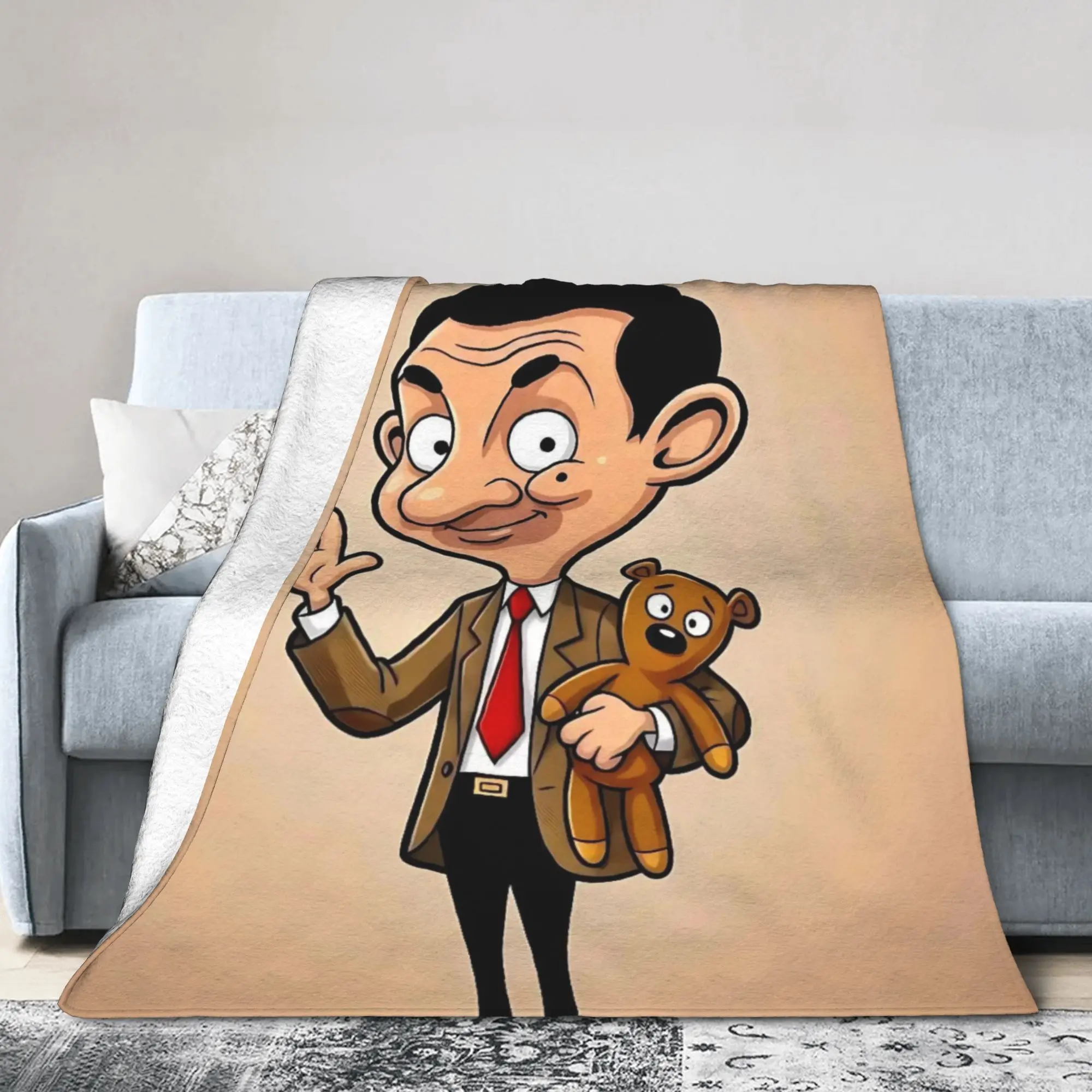 Mr. Beans Teddy Bear  Fuzzy Blanket Cartoon   Creative Throw Blankets for Home Hotel Sofa  200x150cm Bedspread,