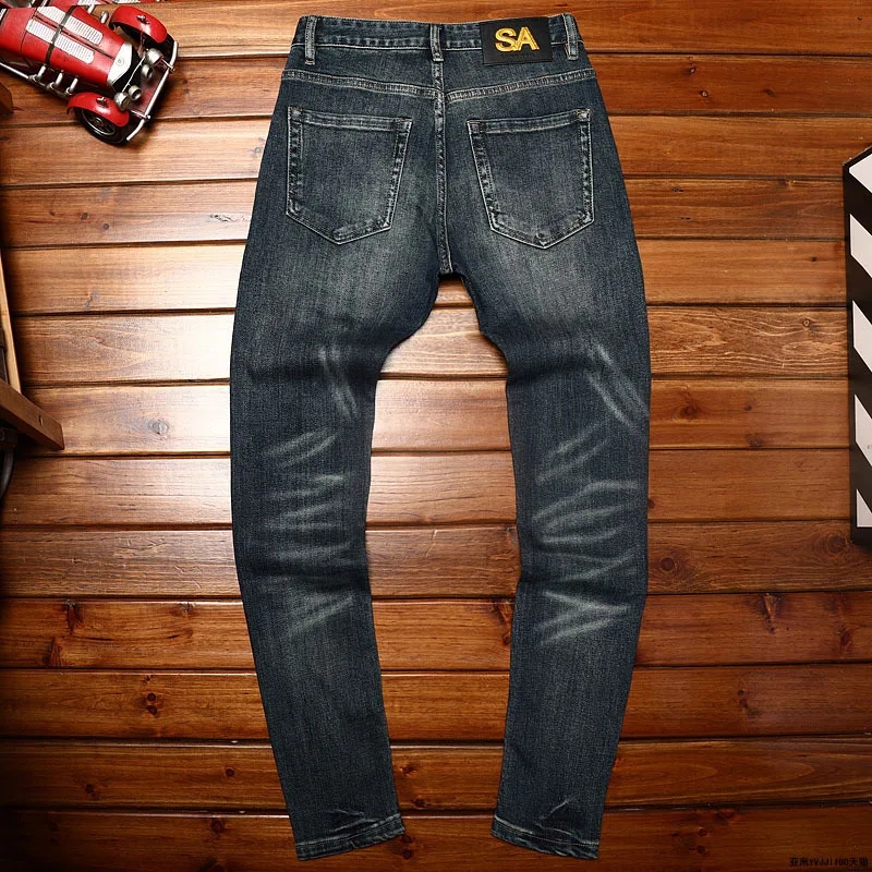 Zerrissene Jeans Herren neue Herren bekleidung gerade knöchel gebundene Hose personal isierte modische All-Match-Mode elastischen Kratzer b