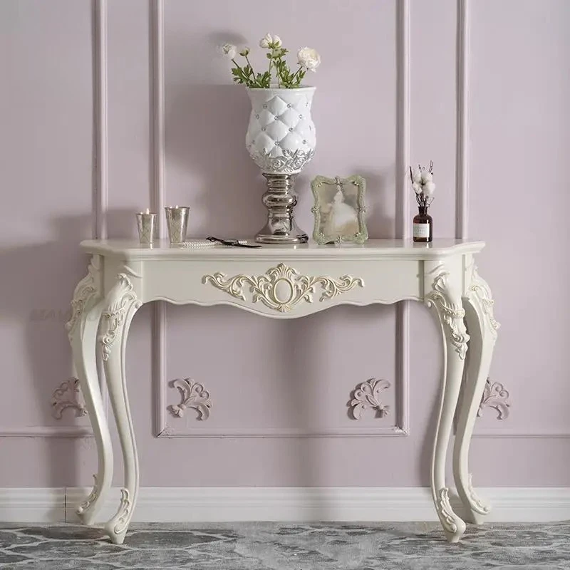 

-Style Porch Decorative Desk Console Table Entrance Cabinet For Living Room Home Furniture Wooden White Entrance Table