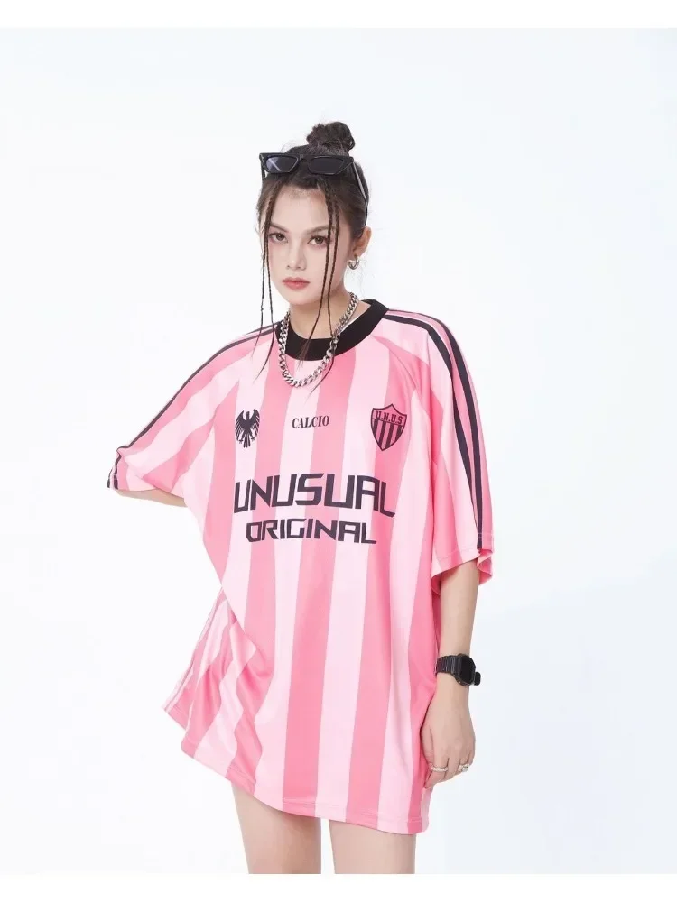 

Deeptown Pink Basketball Women T Shirt Sporty Short Sleeve Tees Blokecore Hip Hop O-neck Striped Print Oversized Streetwear Kpop