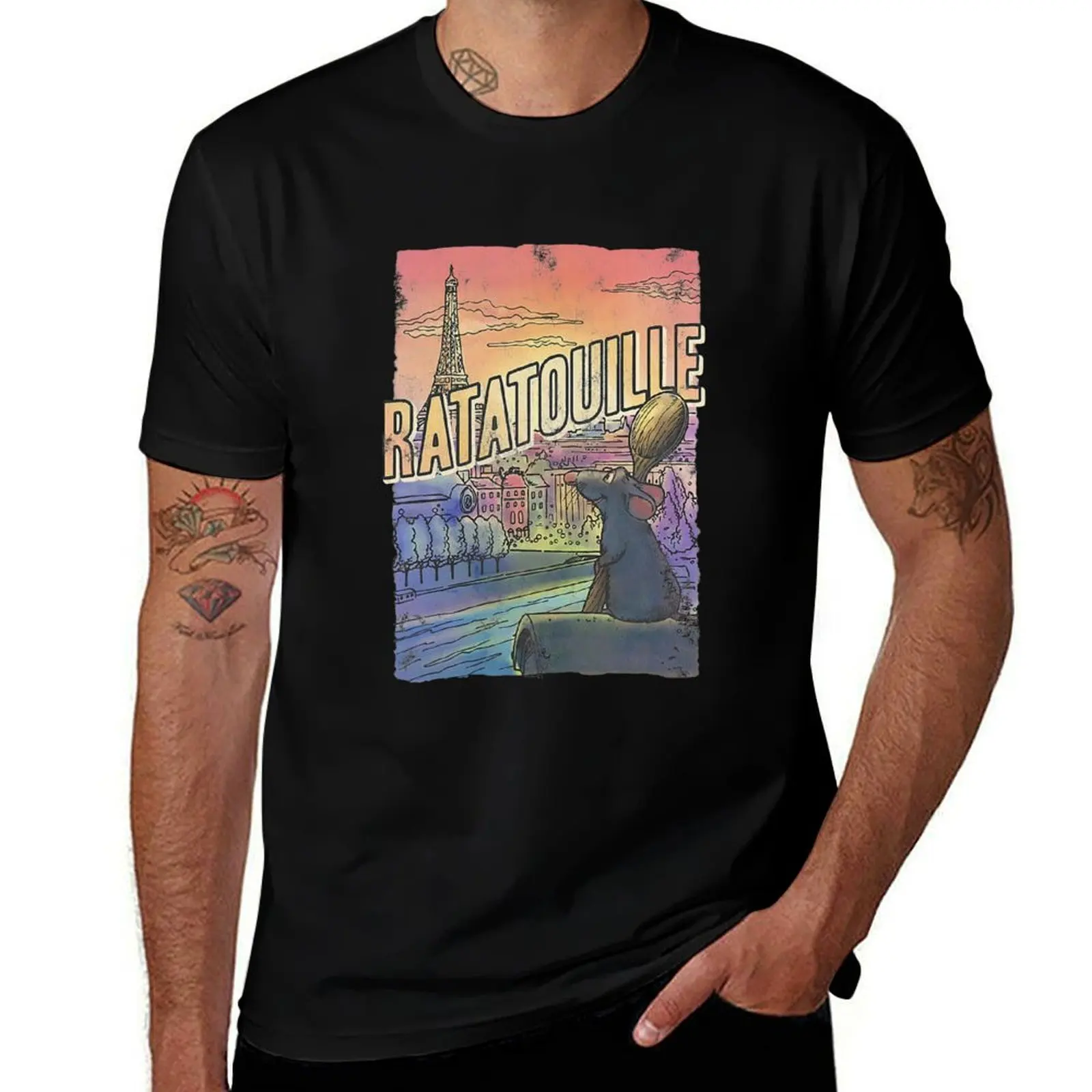 Ratatouille Remy Overlooking Paris Big & Tall T-Shirt Basic Crew Neck Short Sleeve Top T-Shirt