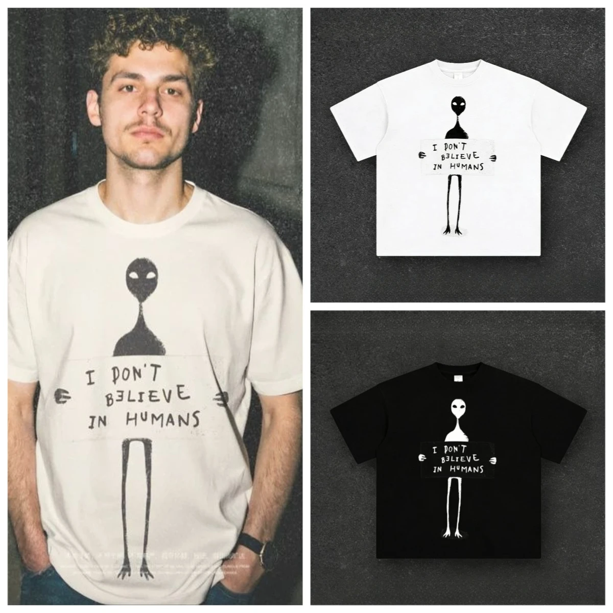 

I Don't Believe in Human Graphic Printed T-shirts American Retro European and American Oversize Neutral Short Sleeves