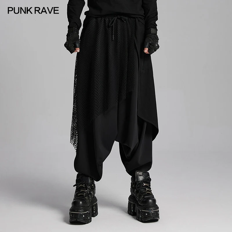 PUNK RAVE Men's Dark Punk Hanging Crotch Pants Casual Free Style Fashionable High Street Black Trousers Men Clothing