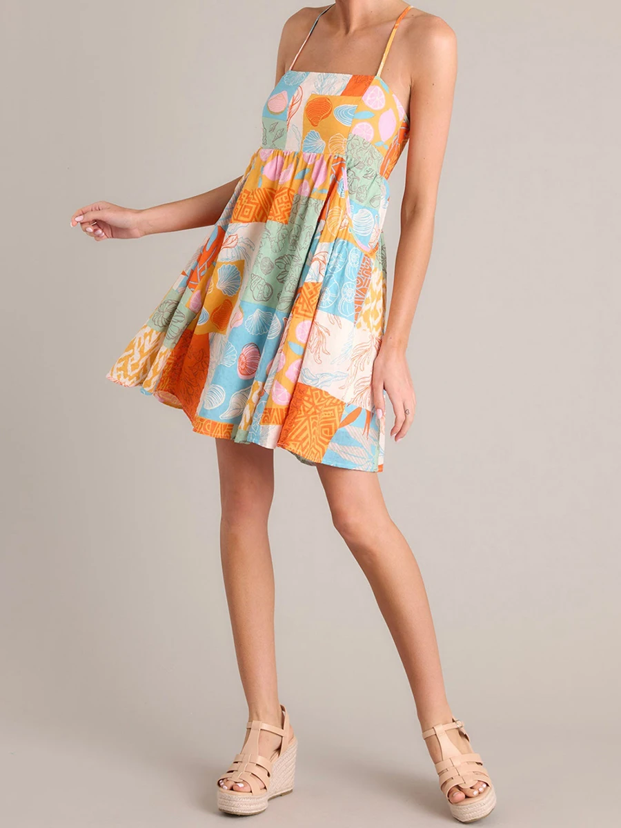 Robe longue Boho à imprimé Floral pour femmes, bretelles Spaghetti, dos ouvert et ourlet à volants, pour les vacances d'été à la plage