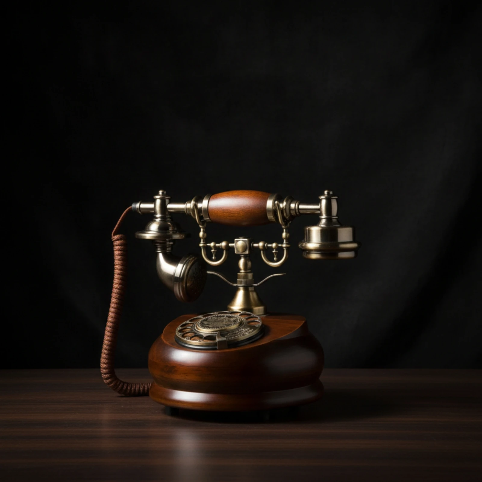 Rotary Dial Telephone Wood-Look Antique Style Telephone Antique Style Phone Decorative Nostalgic for Decorators, Desk, Study