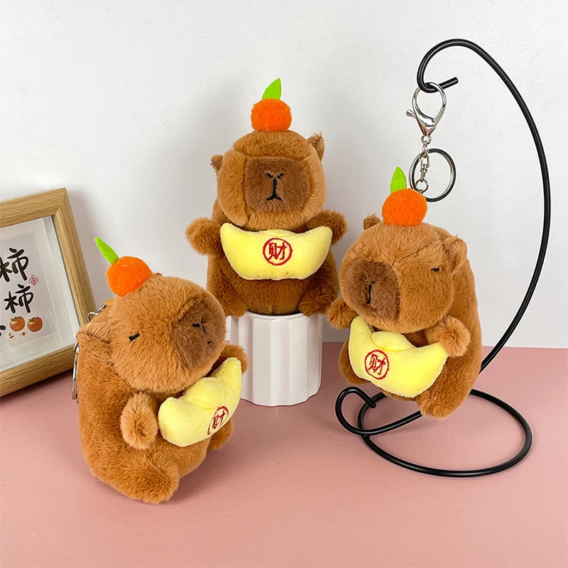 Cute Cartoon  Yuanbao Persimmon  Bee  Capybara Keychain Pendant Plush Toy Doll Backpack Hanging Ornaments Desktop Car Pendant