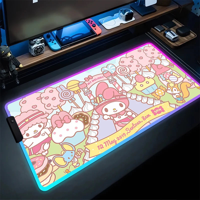 RGB Large Gaming Mouse Pad My Melody Laptop Mat Gaming Mousepad Backlit Keyboard Gamer Table Pads Kawaii Home Decor Sanrio