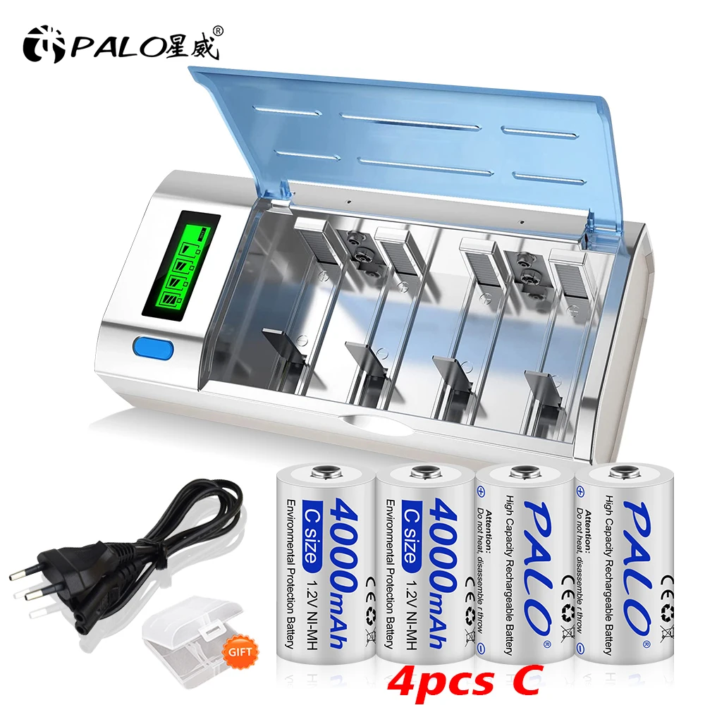 PALO 2-8pcs C size rechargeable battery type C battery 4000mAh R14 C Cell Rechargeable battery 1.2V NI-MH rechargeable C battery