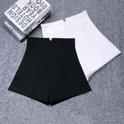 Pantalones cortos de cintura alta para mujer, traje elástico blanco y negro, pantalones cortos elegantes de pierna ancha, C5378