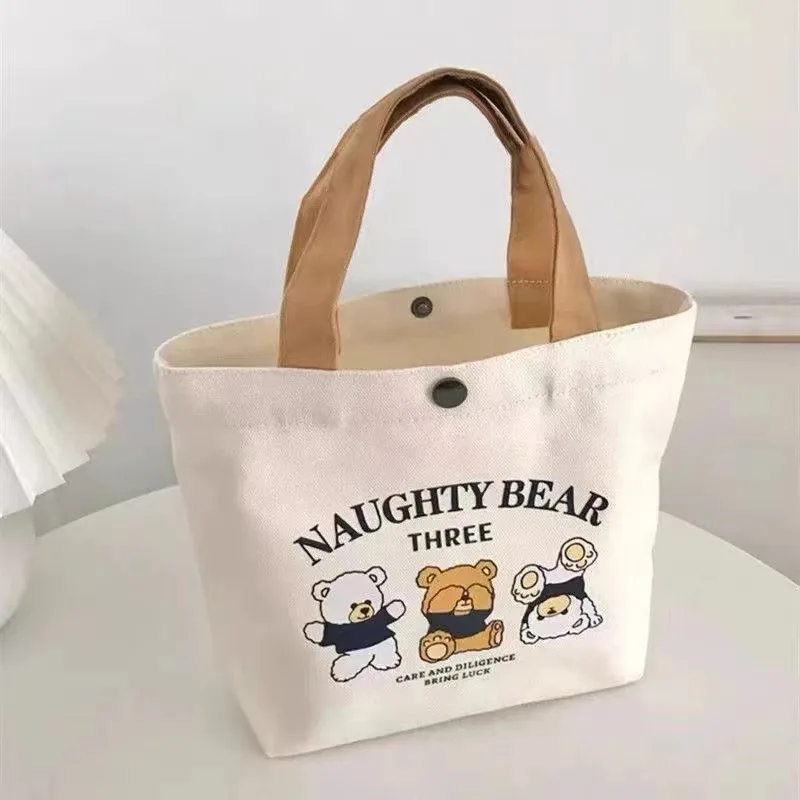 Borsa Tote in tela simpatico cartone animato borsa da pranzo portatile Kawaii borsa Casual da donna e borsa Bento