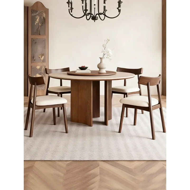 Travertine rock slab dining table, medieval small apartment solid wood tables and chairs