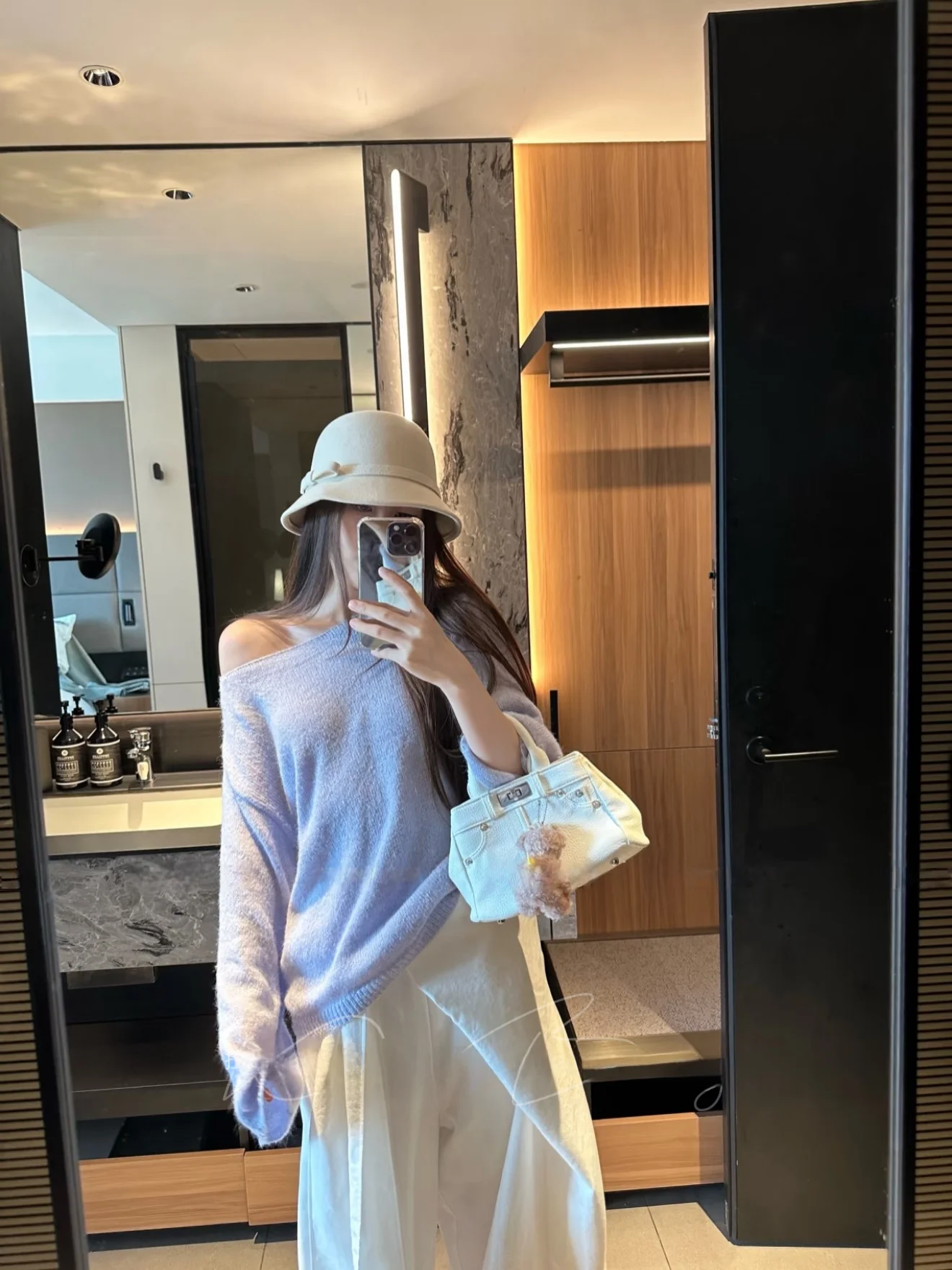

Laid-ba Mis Purple oulder Loose Bell Sve Sweater Pure Desire Personali Early Autumn Overhead Knittedwear