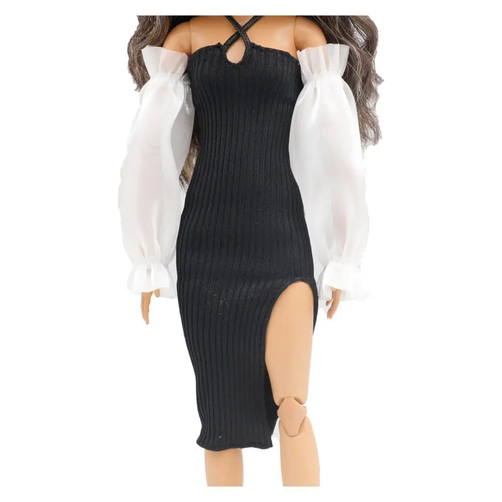 Doll clothing  30cm 1/6  Black and Puff sleeves suspender stripes Slit  dress Daily Wear Accessories Clothes for Barbies doll