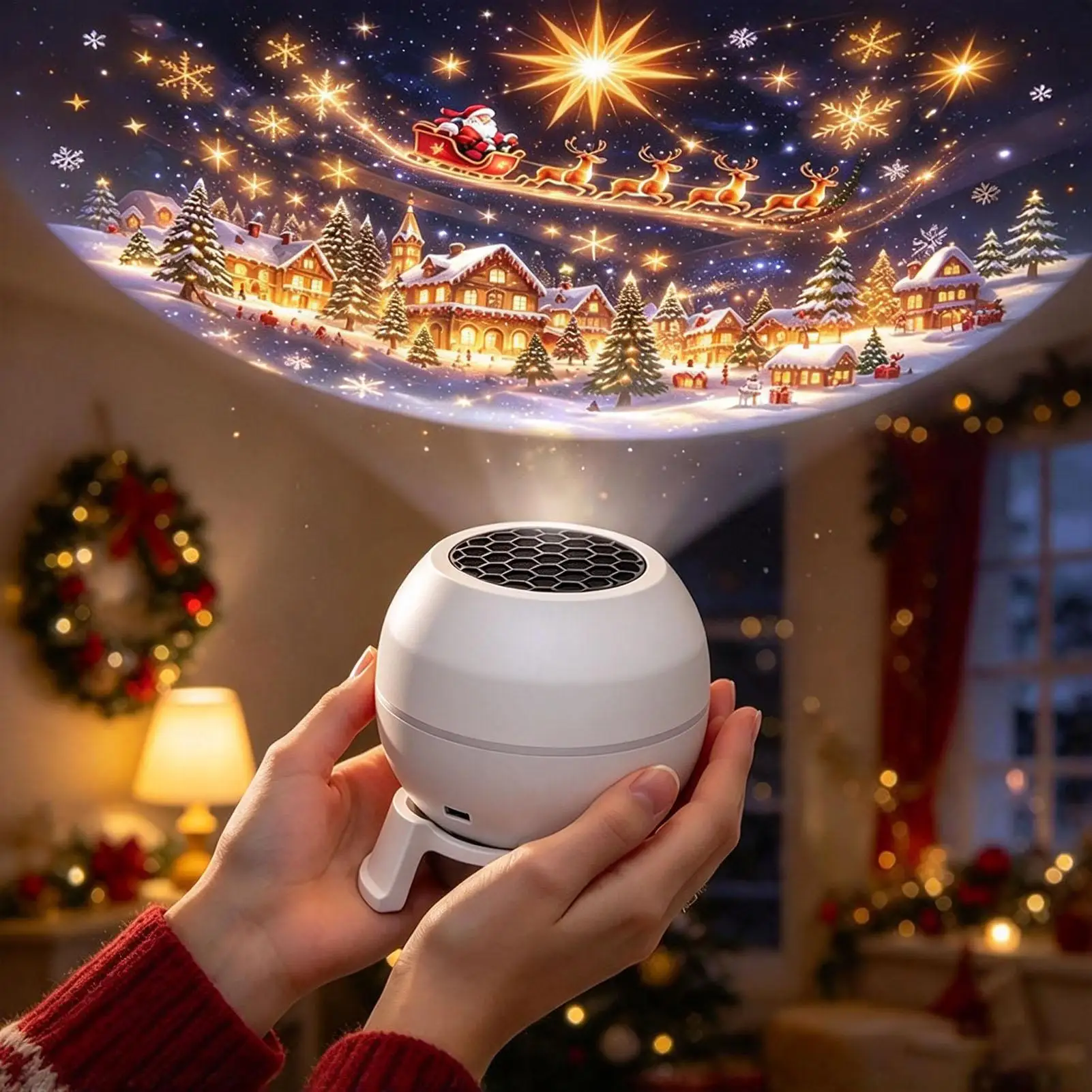 Rotating LED Christmas Projector Light Santa Claus Reindeer Dynamic Projection Night Lamp Festive Home Decor Ambient Lighting