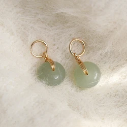 1 Pair Vintage New Chinese Style Jade Earrings For Women Exquisite Imitation Jade Chalcedony Earrings