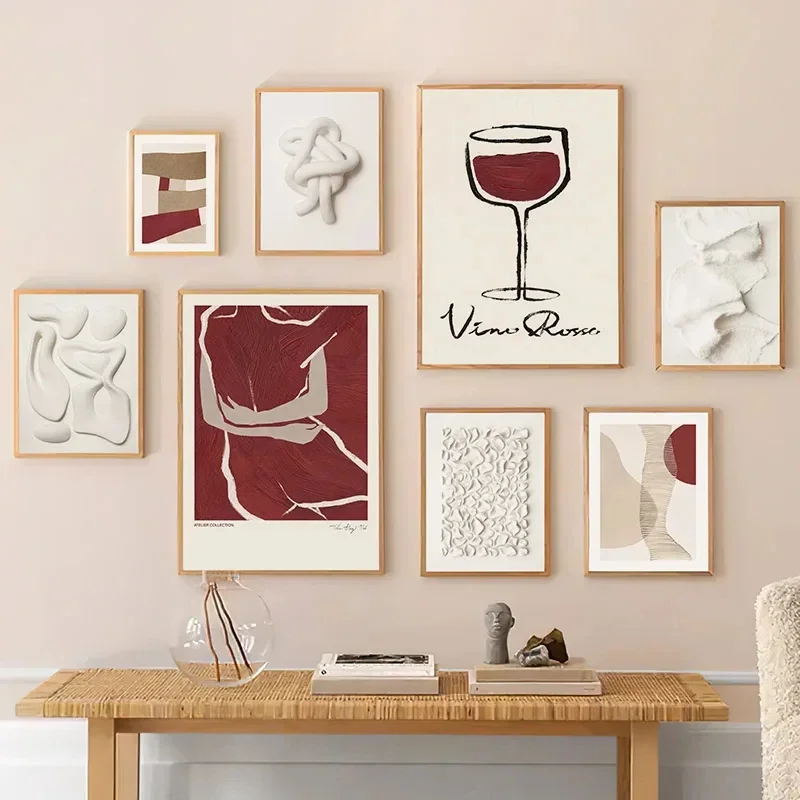 

Red Wine Line Body White Modern Abstract Wall Art Canvas Painting Nordic Posters Living Room Decoration Print Salon Wall Picture