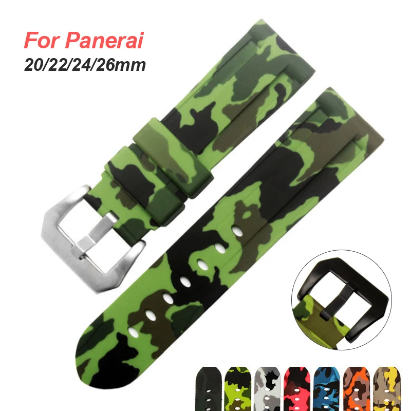 Rubber Watchband for Panerai Camouflage Silicone Bracelet Sport Replacement Wristband for Seiko 20mm 22mm 24mm 26mm Watch Strap