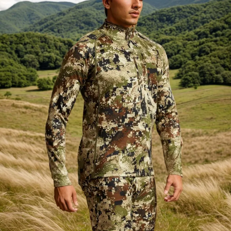 Men\'s Mid-level Zip-T Shirt Camou Quick Dry Antibiosis Comfortable Stretch Hunting Long Sleeve Shirt