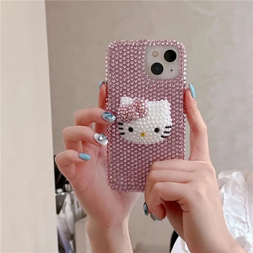 أنيمي جراب هاتف الوردي الراين مرحبا كيتي آيفون 16 15 14 برو ماكس سانريو Kawaii آيفون حالة الفتيات لطيف الراقي مهرجان هدية