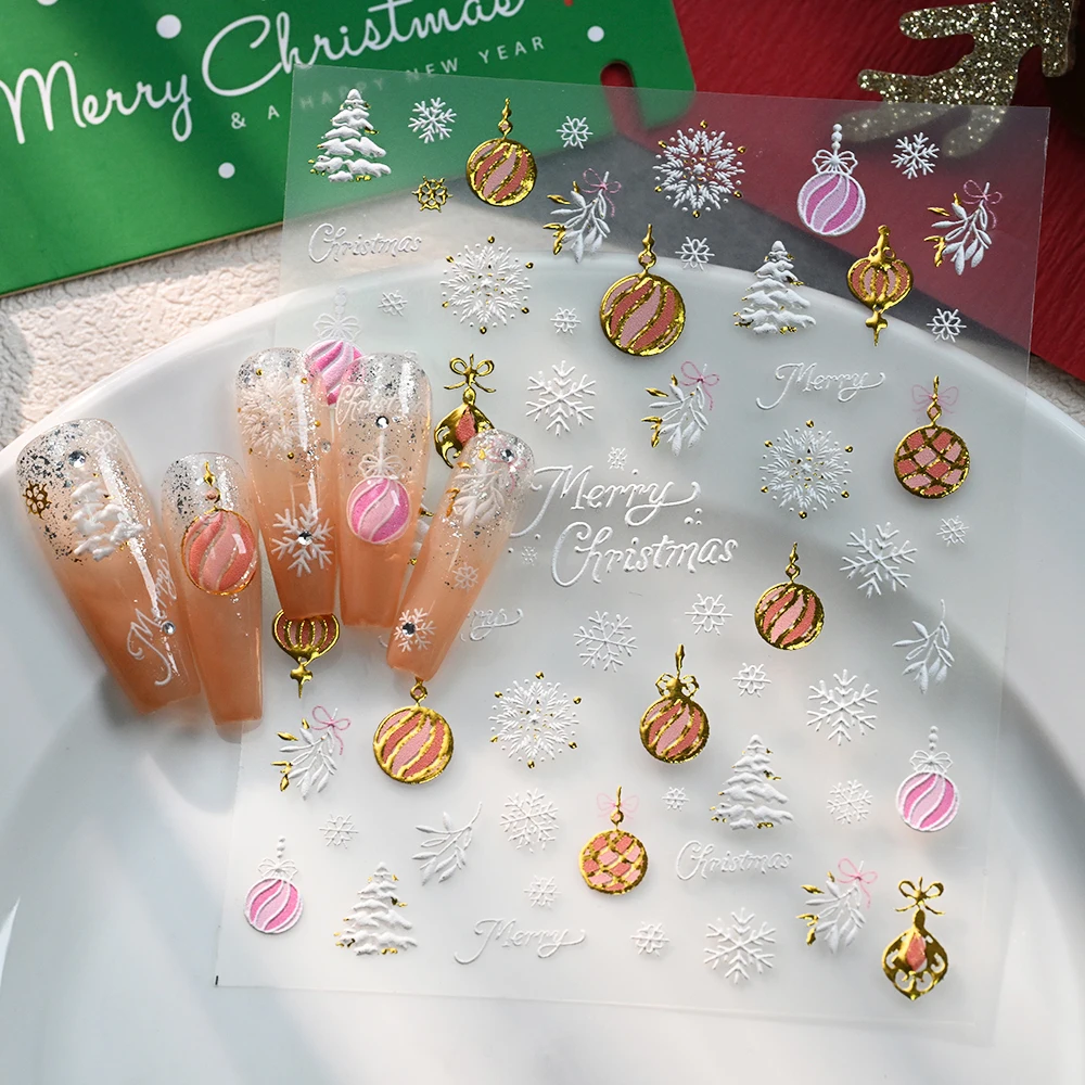 2 قطعة 5D تنقش عيد الميلاد مسمار ملصقات الشتاء الثلج كريستال الكرة سانتا كلوز مسمار مائي عيد الميلاد ذاتية اللصق مانيكير المنزلق