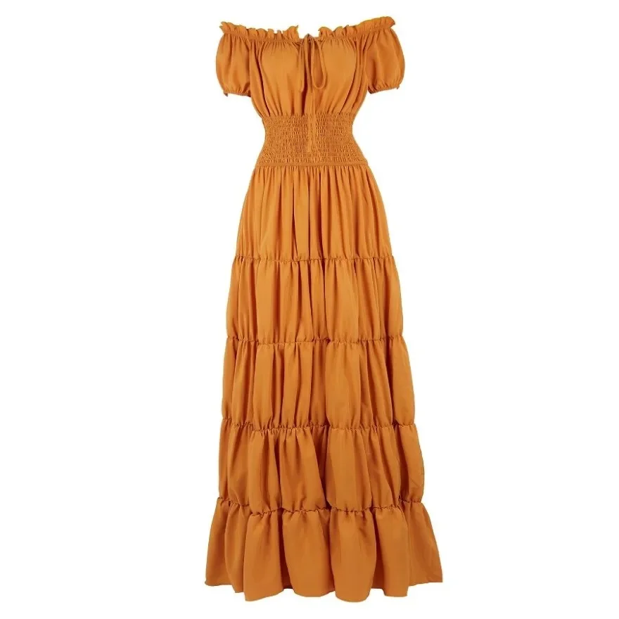Abito rinascimentale per donna maniche lunghe medievale con spalle scoperte elastico a vita alta abito smock abito elegante regina taglie forti