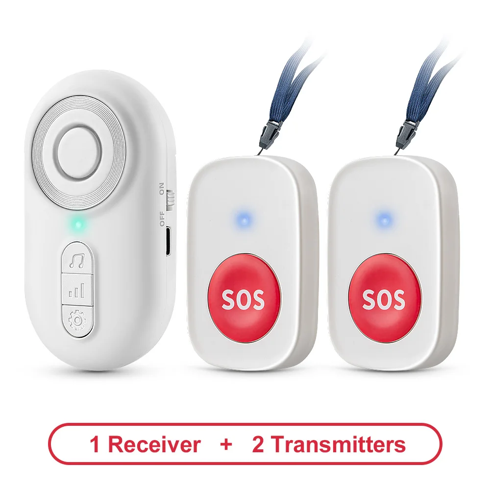 Draadloze SOS-noodoproepknop voor ouderen met vibratie, draagbaar persoonlijk alarm voor seniorenverzorging, melding op afstand, hulp