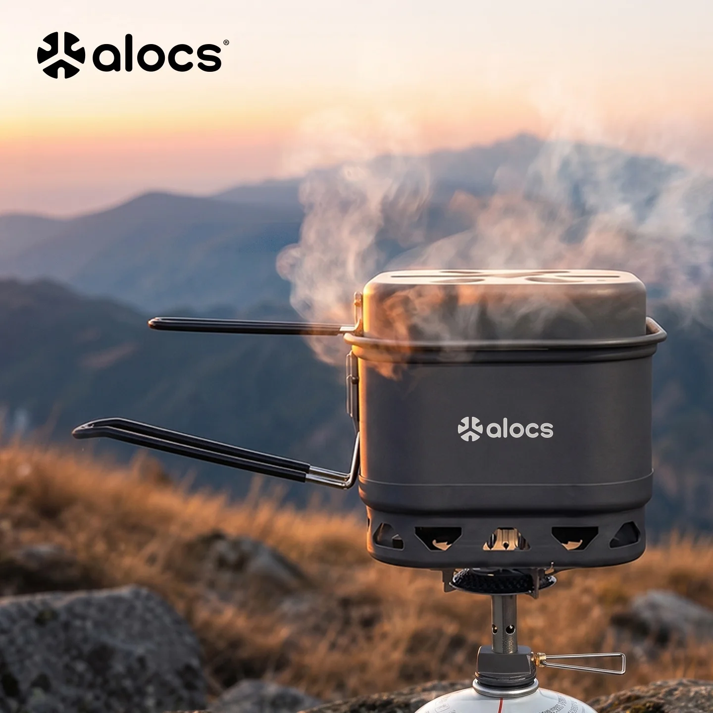 Lightweight Heat‑collecting Outdoor Cookware Set ALOCS Aluminum Alloy Portable Foldable Single Person Pot Kit for Wild Camping