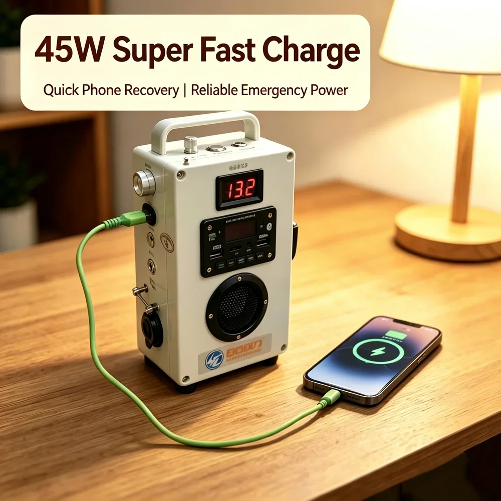 30W Hand Crank Generator Portable Multi-function Mobile Phone Charging  12V/5V Outdoor Manual Generator Radio Emergency Lighting