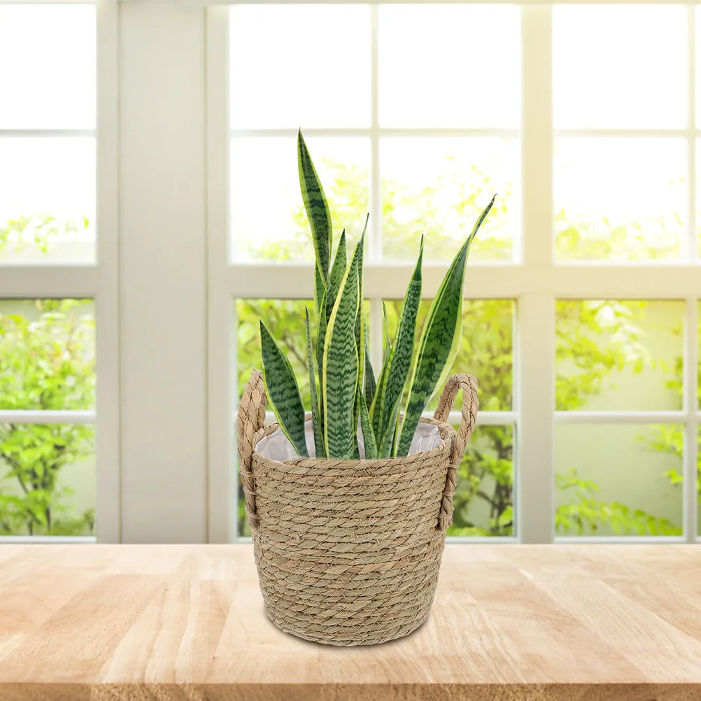 

Woven Straw Flower Basket For Plants Desktop Decorative Planter Indoor Garden Decoration Lining Basket Household Storage