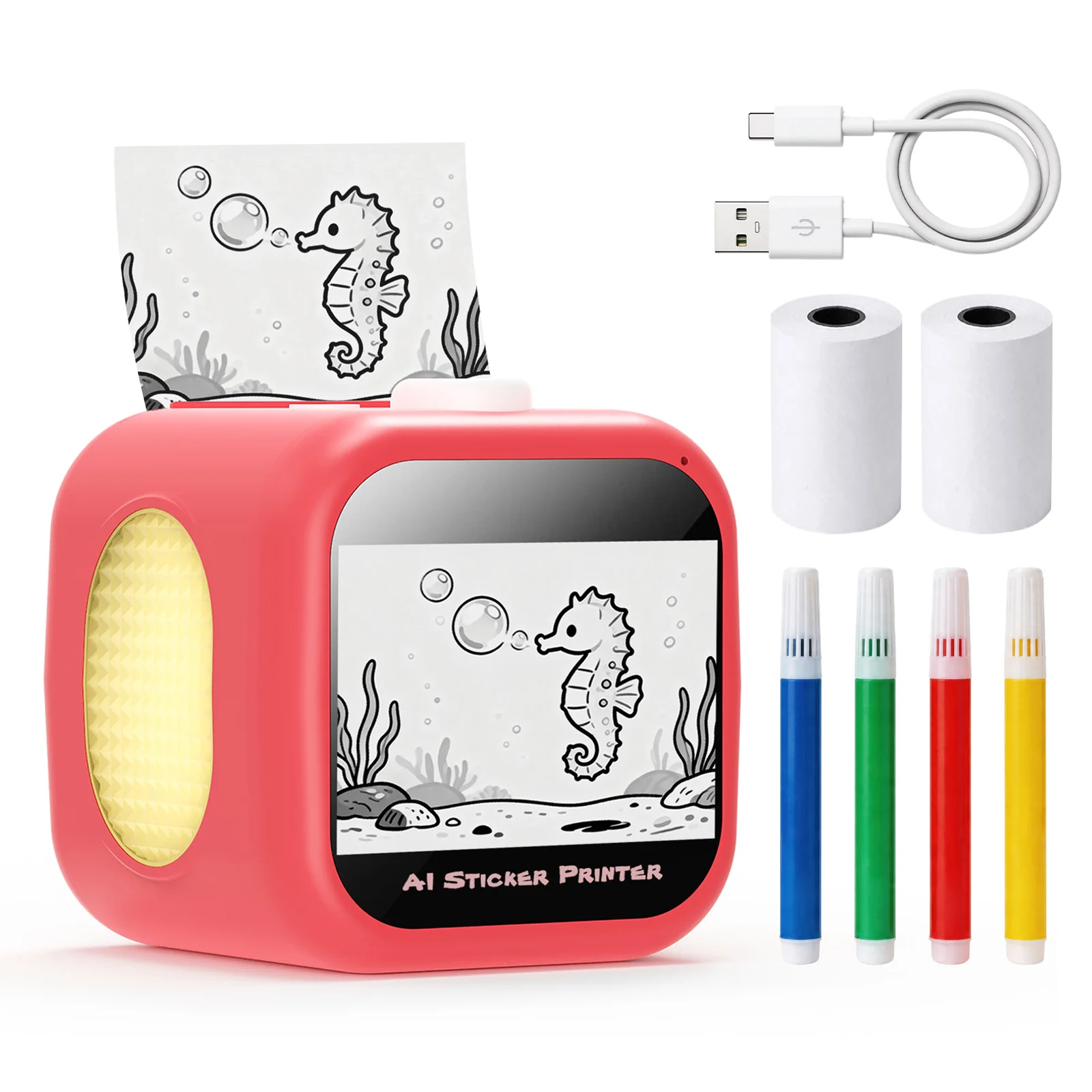 FUNNY PANDA AI Sticker Printer for Creativity, Voice Chat AI Image Generator, 3.5 Inch Touch Screen, Wi-Fi Direct, No APP Needed, Three Art Styles, Firmware OTA Upgrade, High Capacity Battery, High Quality Printing for Home Classroom Party Camping
