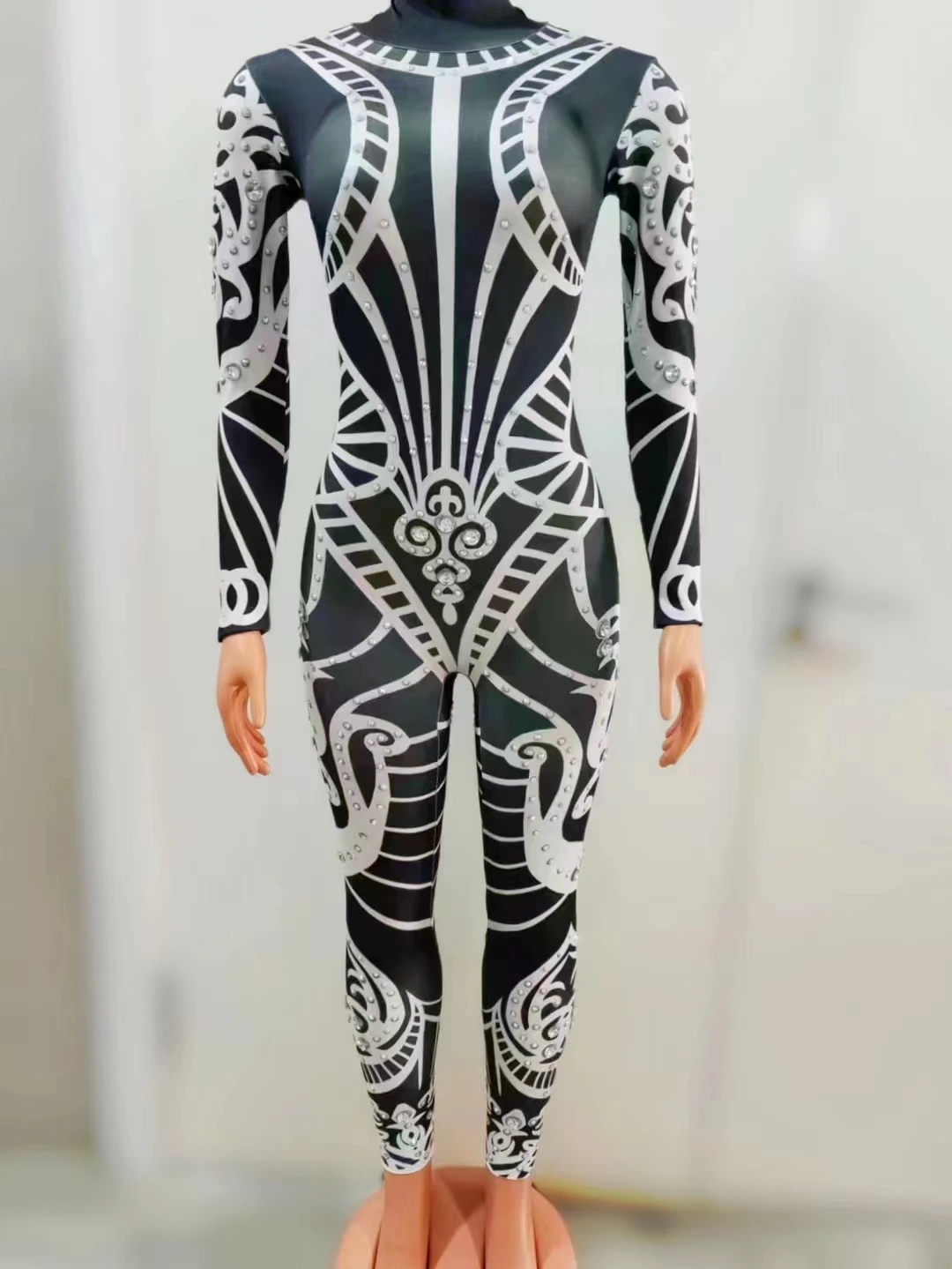 

Black One-Piece Tight-Fitting Stage Pole DanceGymnastics Transparent Club Party Nightclub BarPerformance Clothes A347