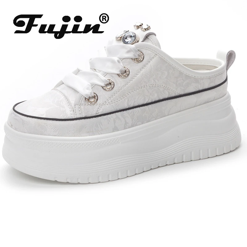 

Женские шлепанцы на танкетке Fujin, черные шлепанцы на платформе 8 см, на массивном каблуке, лето 2024