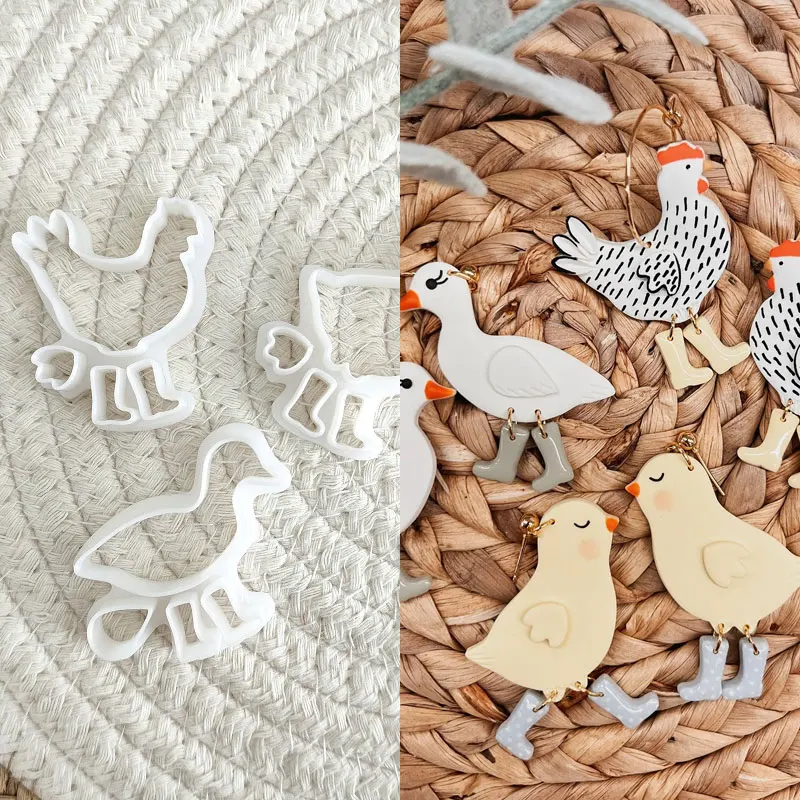 Chick Duck Rooster Shape Polymer Clay Cutters Cute Soft Pottery Clay Mold DIY Earrings Necklace Jewelry Cutting Pottery Tools