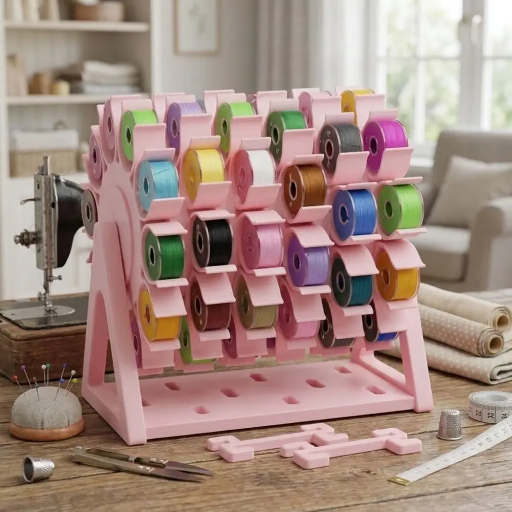 60 Slots Rotating Bobbin Thread Organizer 3D Printed DIY Sewing Windmill Bobbin Storage Rack Hand Crank Non-slip Base