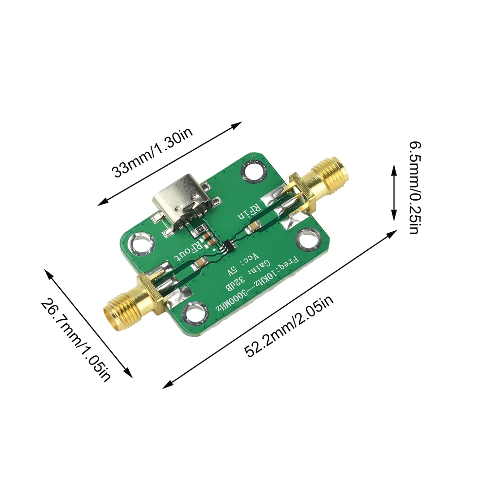 ใหม่ 10KHz-3GHz RF แอมพลิฟายเออร์แบบไวด์แบนด์ ขยายสัญญาณ 32dB แอมพลิฟายเออร์ลดสัญญาณรบกวนต่ำ LNA บอร์ดโมดูล DC 5-12V 50Ω สำหรับสัญญาณวิทยุ FM HF VHF UHF